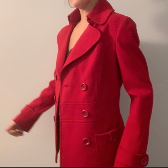 Bright Red Pea Coat Forever 21 - Picture 5 of 10